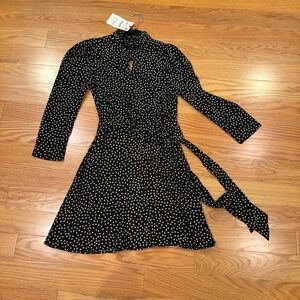 NWT 🆕 Zara Black and White Polka Dot Mini Dress with Tie Waist - Size XS